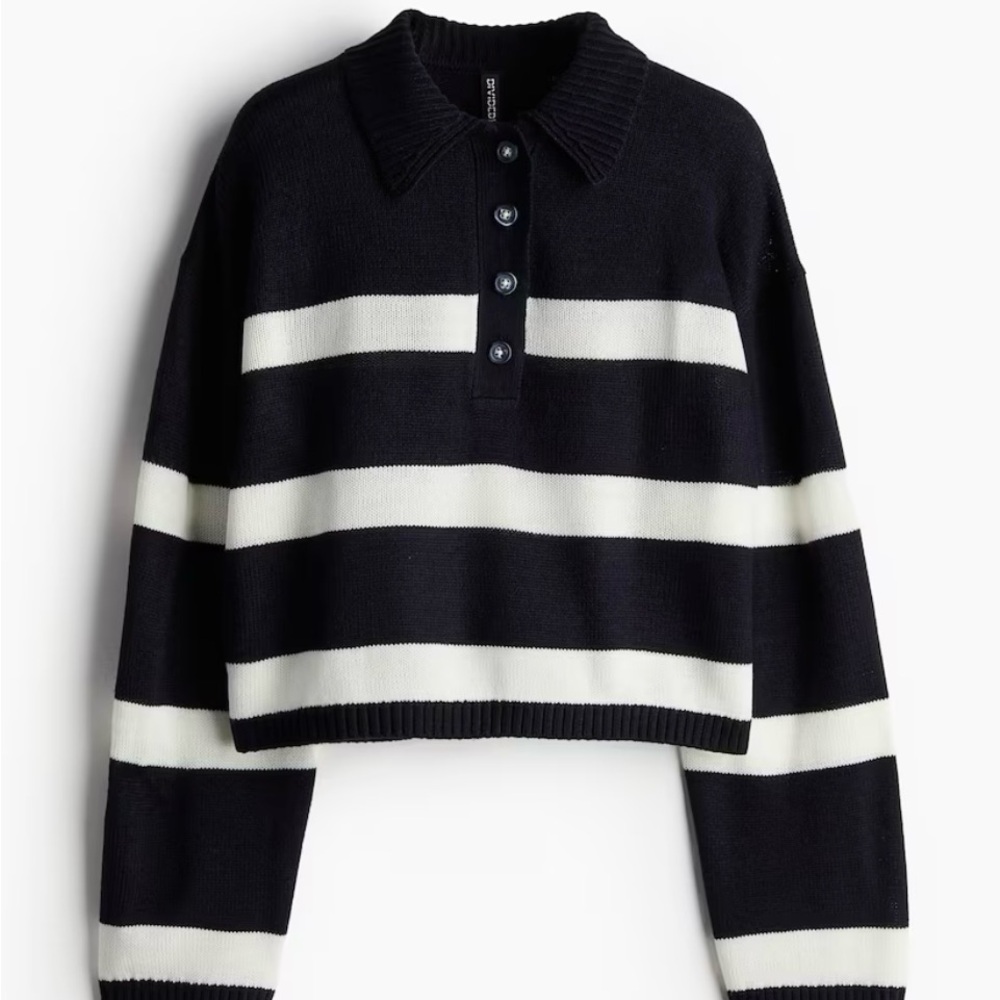 H&M Navy and White Striped Sweater Mommy and Me Women S Cropped Boy 3/4T - VEUC